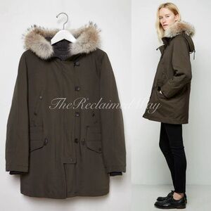 Rag & Bone Waterloo Parka Coat Down Jacket Real Fur Real Leather Olive Green